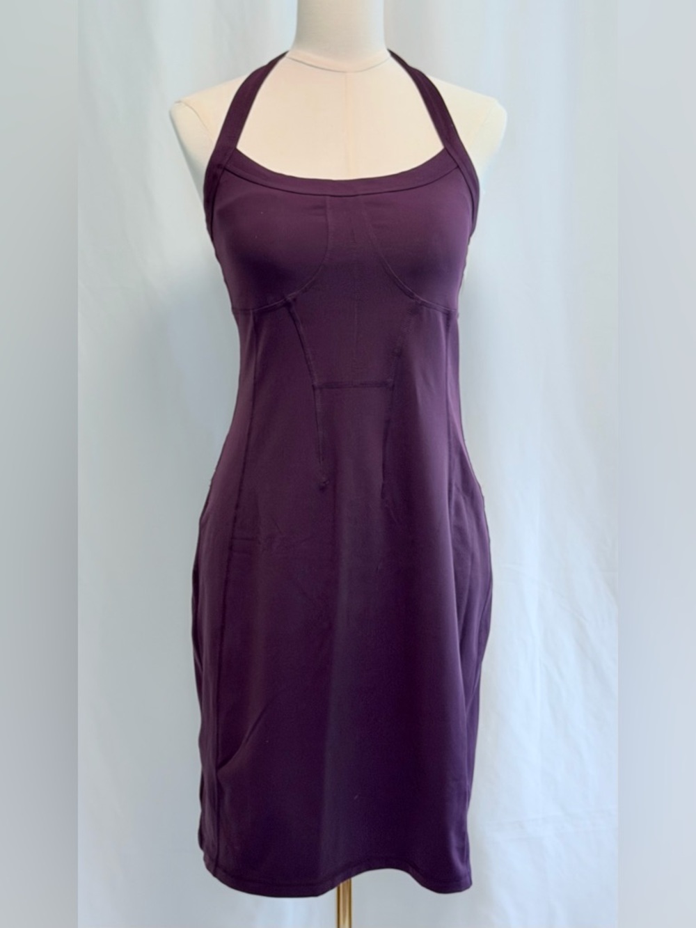 Athleta Plum Halter Exercise Dress Sz S NWT Tie Back Built-In Bra Scoop Neck
